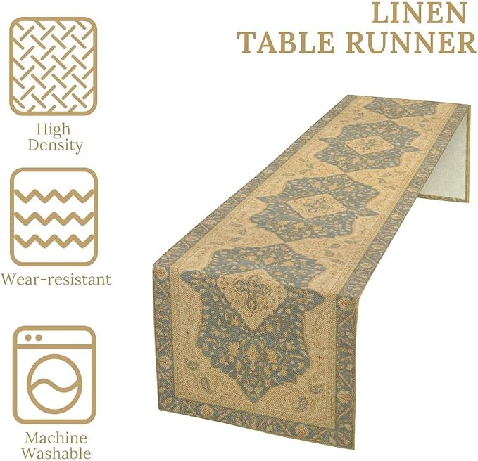Boho Table Runner,Vintage Geometric Traditional Textured Rustic Farmhouse Bohemia for Home Farmhouse Kitchen Table Dining Coffee Room Garden Party Wedding Decor 13x108in