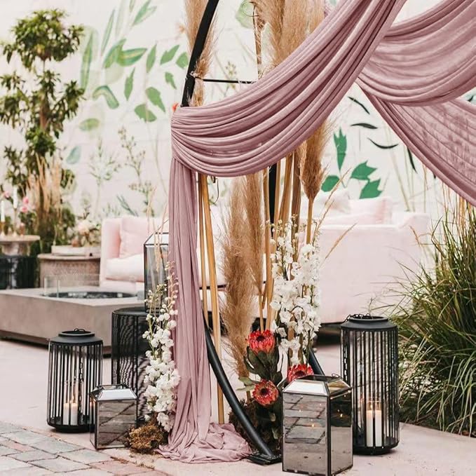 Wedding Arch Draping Fabric 2 Panels 30'' x 18FT Dusty Rose Sheer Chiffon Arch Drapery for Photo Booth Bridal Shower Baby Shower Church Decor Newborn Photography Christening Outdoor Party
