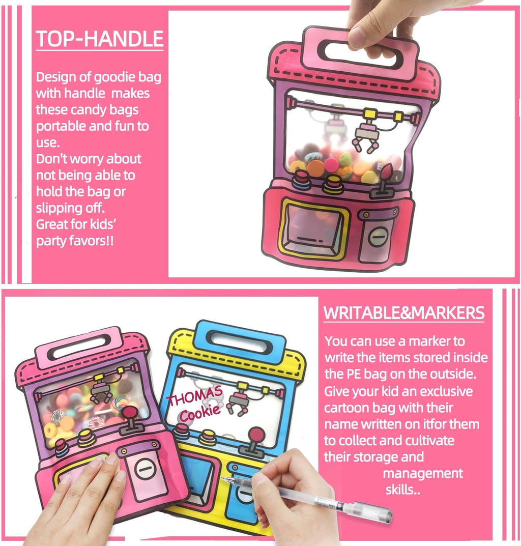 30PCS Cartoon Gift Bags with Handle Claw Machine Shape Goodie Bag Plastic Candy Cookie Storage Packaging For Wedding Birthday Baby Shower Party Supplies Snack Ziplock Seal Party Favor Bags