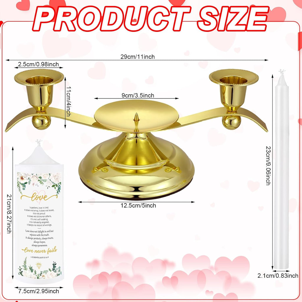 Landhoow 3 Unity Floral Candles for Wedding Ceremony Set with Golden Holder White Pillar and Taper Candles Religious Wedding Catholic Anniversary Big Events Gifts for Couple