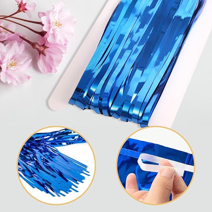 10 Pack Navy Foil Curtain Backdrop 3.2ft x 9.8ft Black Metallic Tinsel Foil Fringe Curtains Streamer Photo Booth Backdrop for Birthday Party Engagement Bachelorette Party Decorations (Navy)