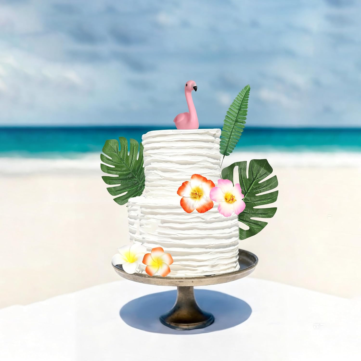 9 PCS Flamingo Cake Toppers Palm Leaves Hibiscus Flowers Flamingo Cake Decoration Hawaiian Cake Decorations for Tropical Luau Summer Hawaii Theme Baby Shower Birthday Party Decorations Supplies