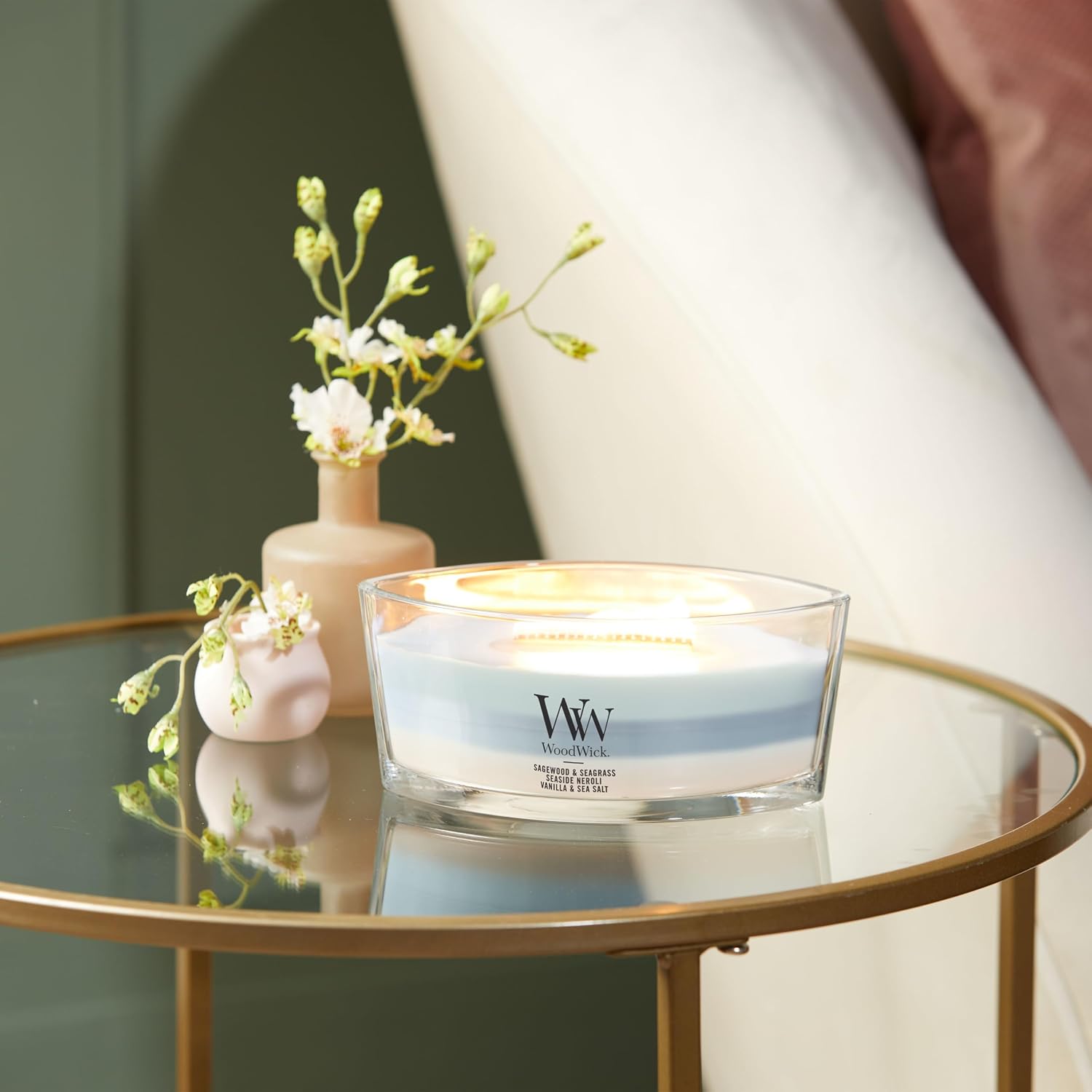 WoodWick Oceanic Trilogy Gifts for Women and Men, 16 oz Ellipse Trilogy Candle with Crackling Wick