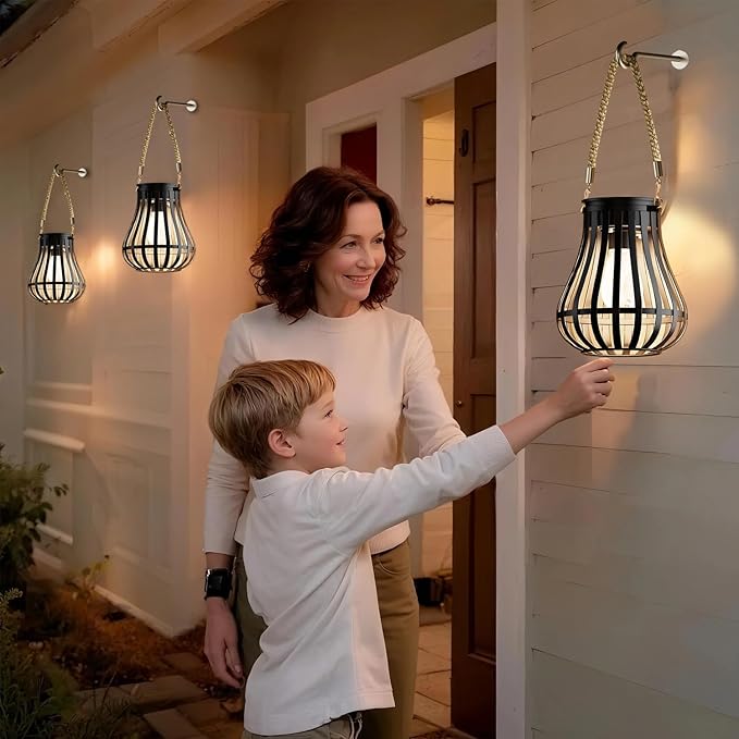 Solar Lanterns Outdoor Waterproof - Hanging Solar Lights for Outside, Halloween Yard Decorative, Classic High Brightness Garden Lanterns Lamp for Patio Table Pathway Decor, Pack 2