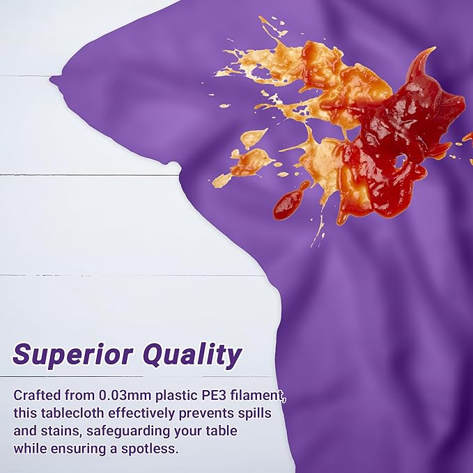 QZYL 4 PCS Plastic Table Cloth, 54" x 108" Purple Picnic Table Cover, for 6 to 8 Foot Tables, Rectangle Tablecloth for Birthday, BBQ, Wedding and Party Decorations, Indoor Outdoor Home Essentials