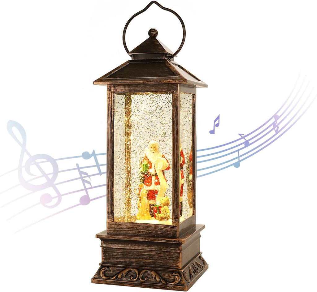 Christmas Snow Globe Lantern Crystal Glitter Lantern Features 8 Songs and 6-Hour Timer Function Ideal for Holiday Decorations and Gifts USB and Battery-Powered Snow Globe (Santa Claus)