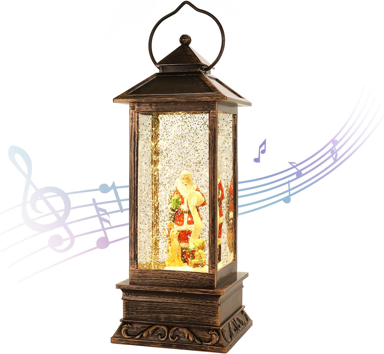 Christmas Snow Globe Lantern Crystal Glitter Lantern Features 8 Songs and 6-Hour Timer Function Ideal for Holiday Decorations and Gifts USB and Battery-Powered Snow Globe (Santa Claus)