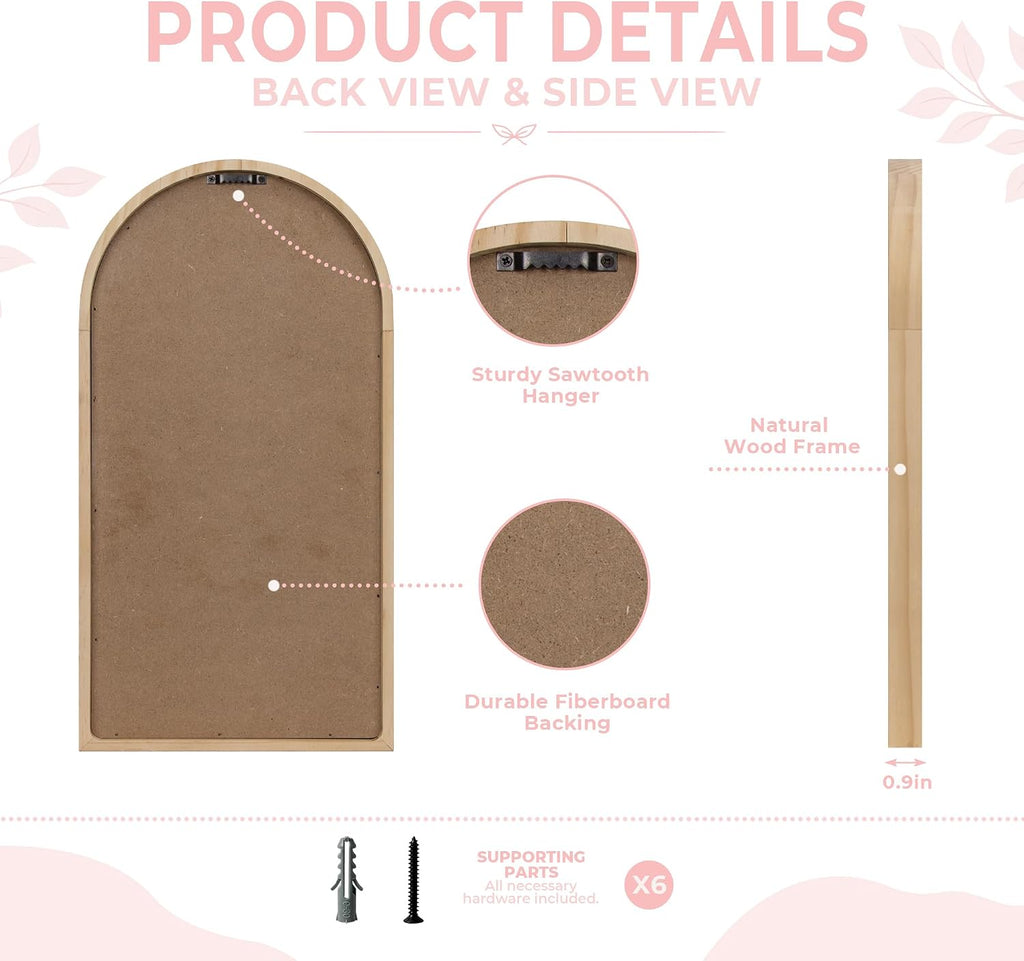 Pink 3D Wooden Floral Wall Art Set of 3, Arched Boho Girls Room Wall Decor | Pink arched panels with raised white floral cutouts in wood frames; ready to hang in bedrooms, teen rooms, dorms or hallways