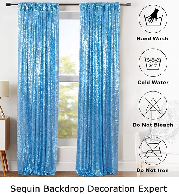 ShinyBeauty Sequin Curtains Baby Blue 2FTx8FT 4 Panels Sequin Backdrop for Photograph Shimmer Wall Light Blue Glitter Backdrop Curtains for Baby Shower Sequins Backdrop Backgrounds