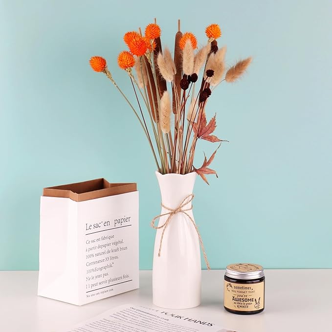 Dried Globe Amaranth Flower with Wheat Straw Natural - 40PCS Bouquet for Vase Home Decor Party DIY Arrangement (Orange)