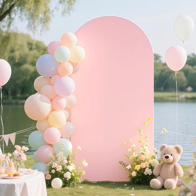 Ledido Wedding Arch Backdrop Cover 7.2FT Arch Covers Fitted Stretchy Spandex Round Top Stand Backdrop Cover for Wedding Banquet Ceremony Birthday Party Baby Shower Event Decoration,Pink