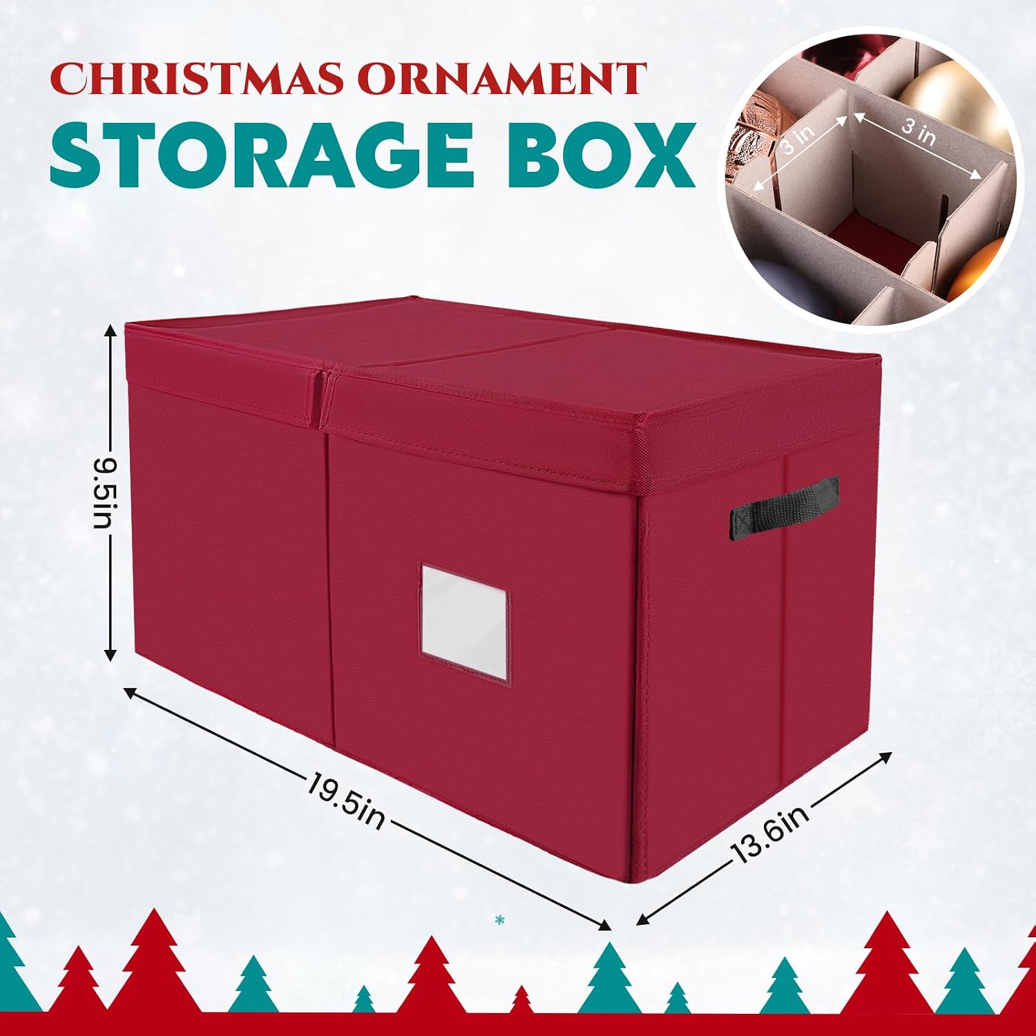 BlessedSeason Christmas Ornament Storage Box，Stackable 6 Drawer Organizers，Max 112 3" Christmas Dauble, Adjustable Christmas Ball Storage Container Bins, Red