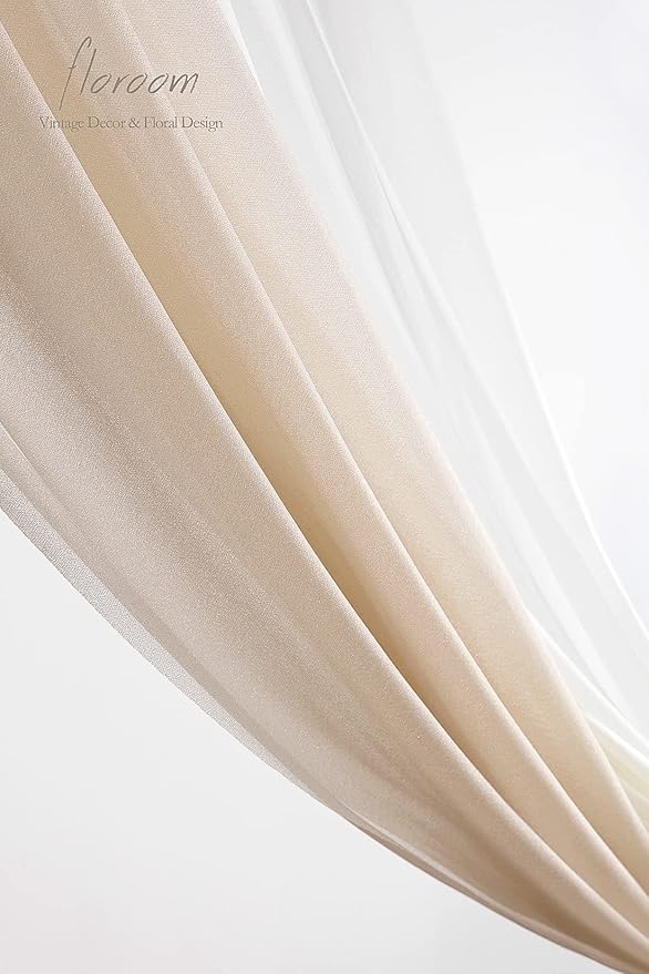 Floroom Wedding Arch Draping Fabric 3 Panels 20Ft Chiffon Fabric Drapes Arbor Drapery Wedding Ceremony Reception Swag Decorations (Nude +Cream +White)