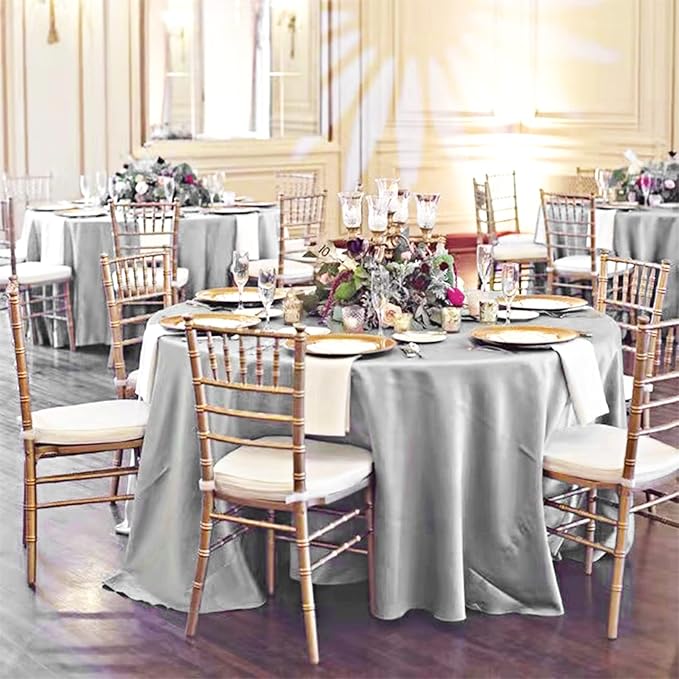 fani 6 Pack 108 Inch Sliver Round Tablecloth - Premium Silky Satin Tablecloth Overlay Smooth Fabric Table Cover Linens, Table Decoration for Wedding Party Banquet Events Restaurant Kitchen Dining
