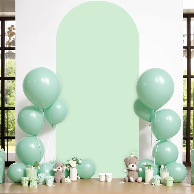 7.2FT Sage Green Arch Cover - Polyester Fitted Wedding Arch Stand Covers Round Top Chiara Arch Backdrop Cover for Birthday Party Banquet Photo Background Decoration