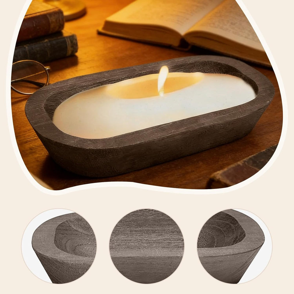 Candle Holder Candle Bowl Creative Handmade Carved Vintage Rustic Storage Tray