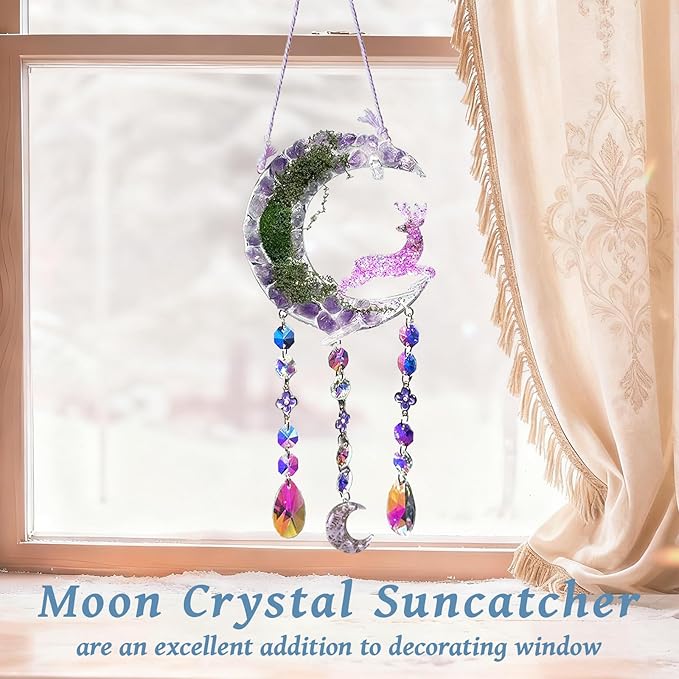 TUOKING Crystal Suncatchers for Window Purple Deer Dreamy Crystal Natural Stone Sun Catchers Rainbow Maker Ornament Gift Home Garden Decoration