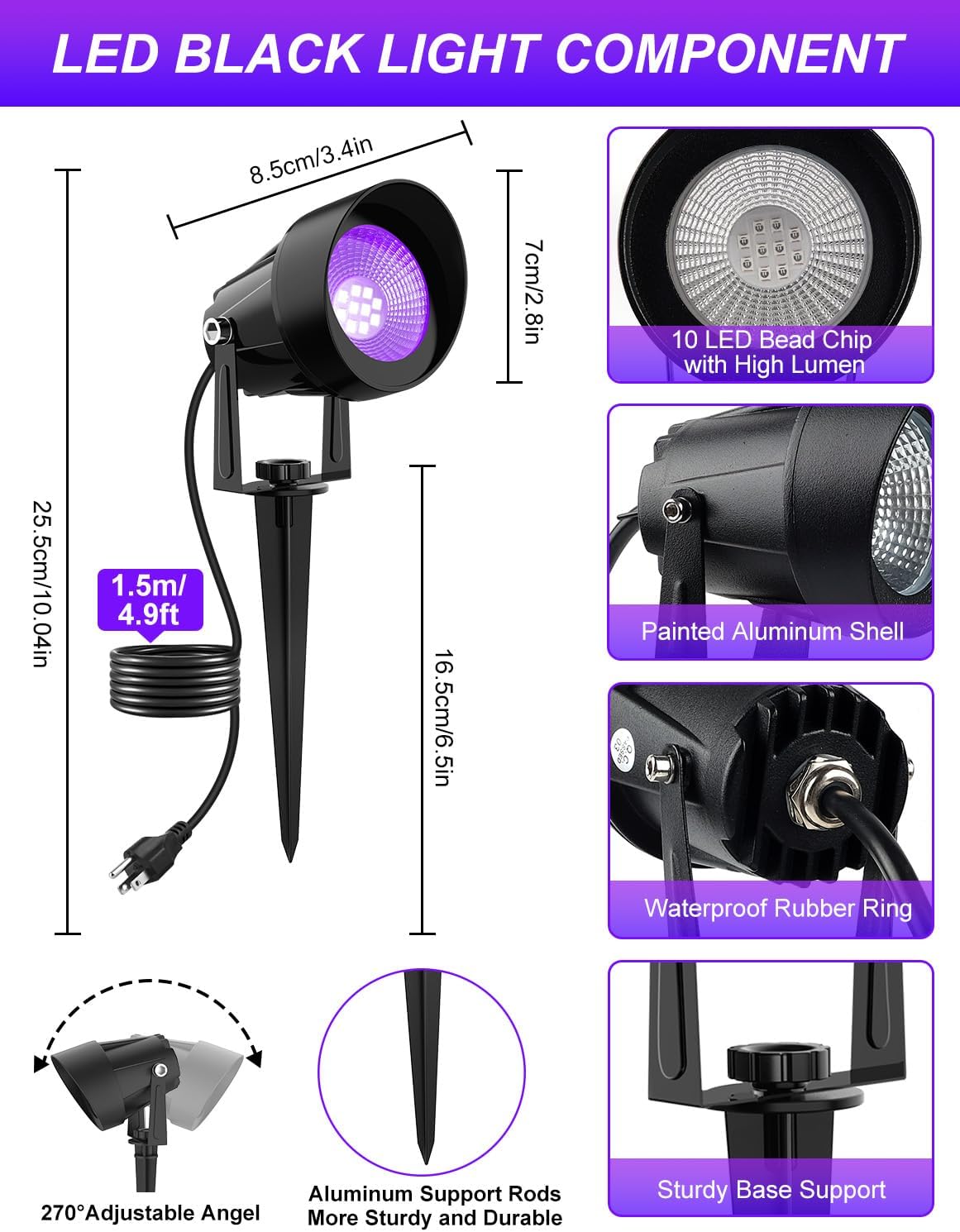 Halloween Outdoor Black Light Spotlight, LED Black Lights Waterproof Landscap...