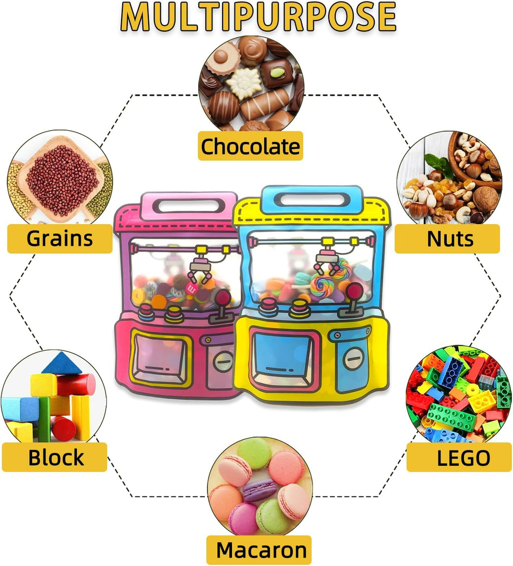 30PCS Cartoon Gift Bags with Handle Claw Machine Shape Goodie Bag Plastic Candy Cookie Storage Packaging For Wedding Birthday Baby Shower Party Supplies Snack Ziplock Seal Party Favor Bags