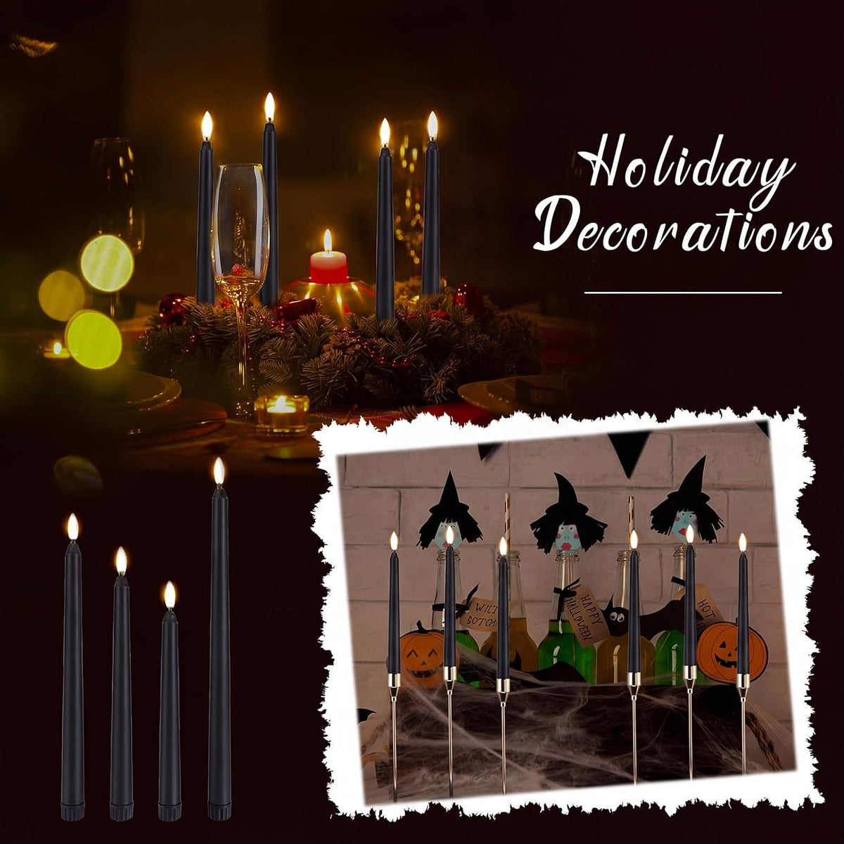 Baquler 100 Pcs Flameless Taper Candles LED Flickering Candlesticks, Black