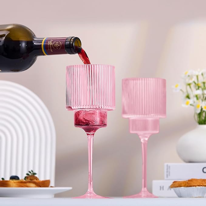 Plastic Goblets Wine Glasses - 12Oz Acrylic Wine Glasses Origami Unbreakable Clear Plastic Cocktail Glasses Recyclable Shatterproof Reusable Wine Cups for Parties & Weddings (Pink 1)