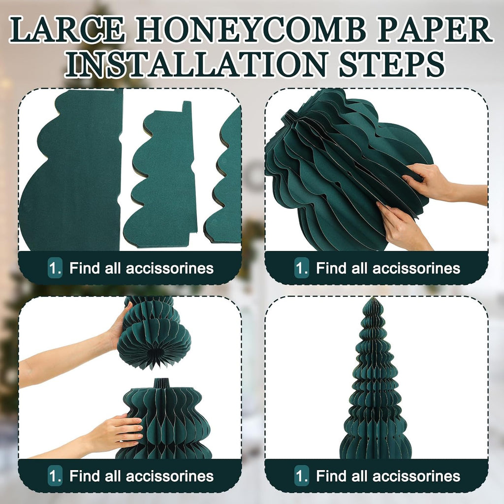 glikceil 3 set large honeycomb paper christmas tree, side view