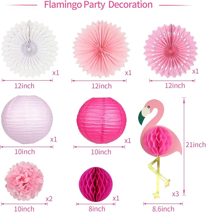 zilue Tropical Party Decorations Pink Flamingo Party Supplies Pom Poms Flowers Tissue Paper Fan Paper Lanterns for Hawaiian Summer Beach Luau Party