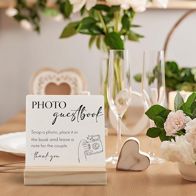 Wedding Guestbook Desk Decor, Wedding Guest Book Sign Wood Plaque, Guest Book Signs forWedding, Photo Guestbook WeddingWooden PlaqueSign with Wood Stand for WeddingReception Decor