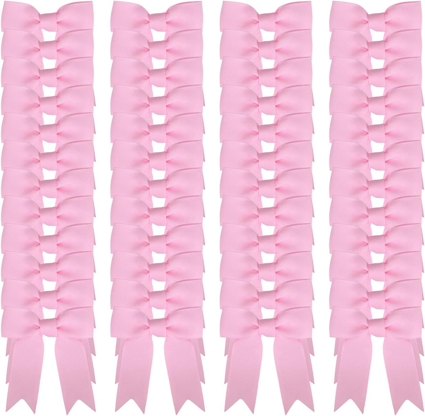Meseey 50 Pcs 3 Inches Light Pink Grosgrain Ribbon Twist Tie Bow Pretied Premade Craft Bows for Treat Bags Gift Wrapping Basket Wedding Baby Shower Brithday Valentine's Day Christmas Party