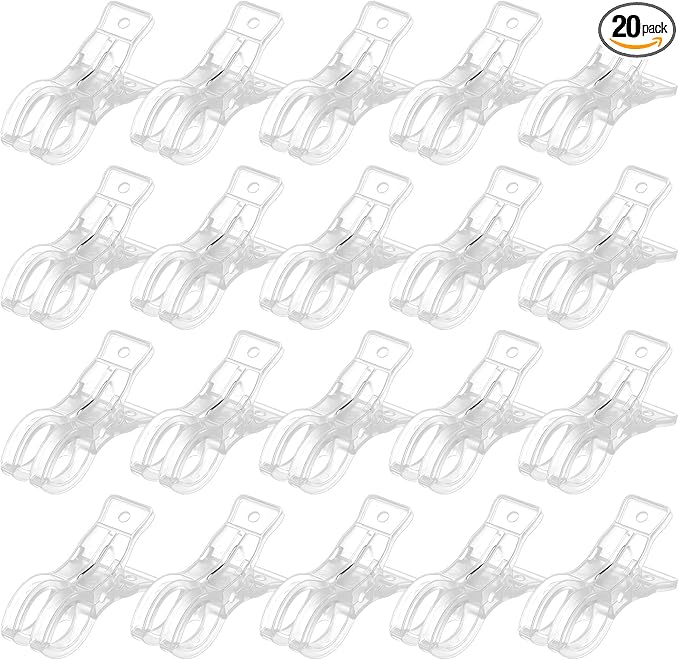 LemonRoad 20 Pack Large Balloon Arch Clips Plastic Transparent Backdrop Spring Clamps 3.5 Inch Heavy Duty Clip for Balloon Arch Kit Birthday Decoration Crafts Woodworking Photography Studios (Clear)