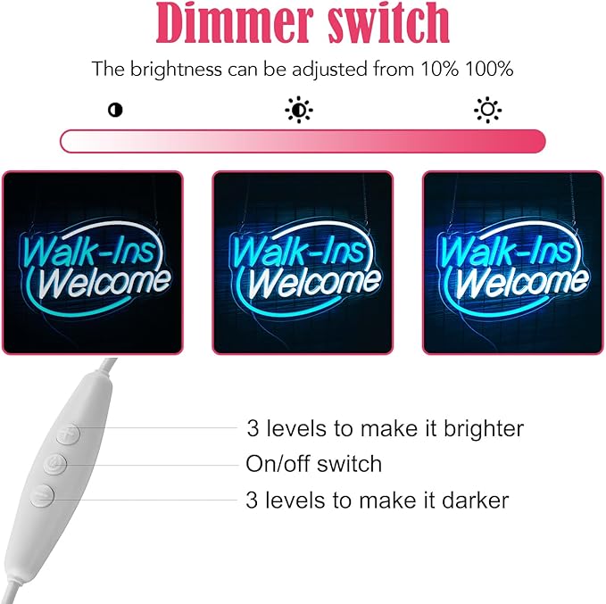 Walk-Ins Welcome Neon Sign, Neon Sign For Wall Decor, Ice blue + white Led Signs Usb Powered, Living Game Room Decor, For Bedroom Restaurant Bar Hotel Shop Party Birthday(16.5x9.4in)