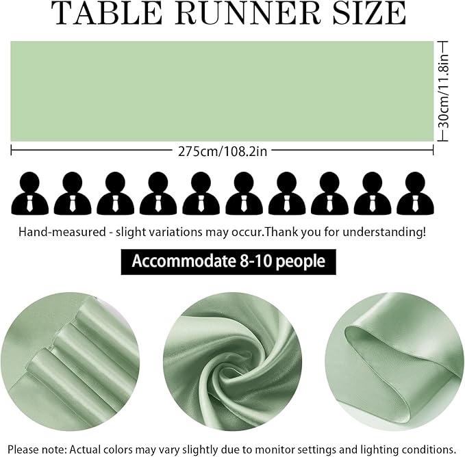 20 Pack Sage Green Satin Table Runner 12x108 Inches Long, Bright Silky Smooth Satin Table Runner Table Decor for Wedding Banquet Christmas Prom Event Birthday Party