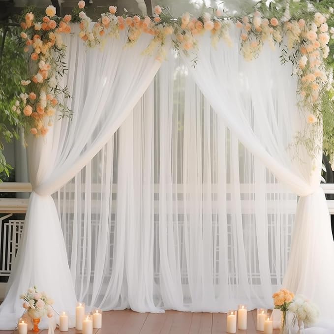 10ft X 10ft White Tulle Backdrop Curtain for Parites, Sheer Backdrop Curtains Fabric Drapes for Wedding Ceremony Arch Party Stage Decorations