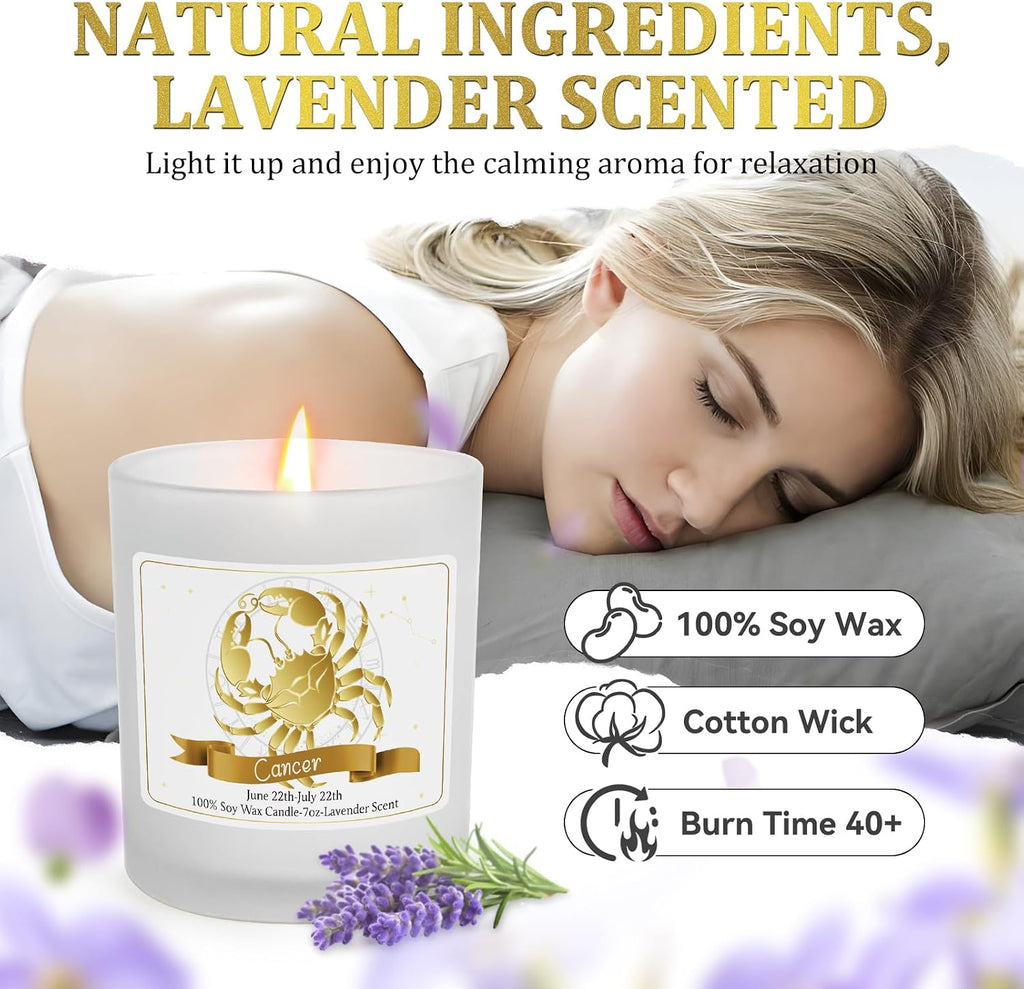 Cancer Gifts for Women,Zodiac Scented Candles with Crystals and Healing Stones,Cancer Gifts for Birthday,Graduation,Retirement,Meditation Yoga.Best Gift for Her,Mom,Sister,Teacher,Friends