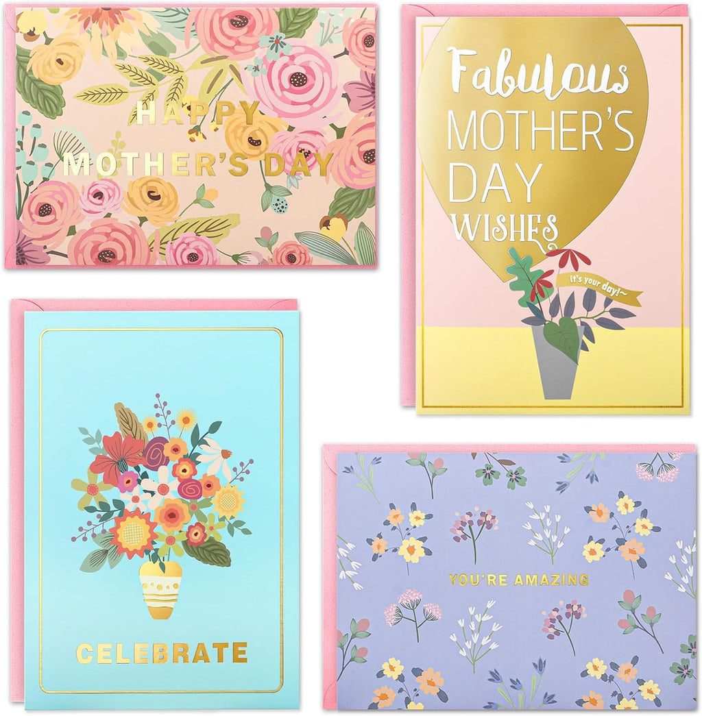 EACYART Mothers Day Cards Assortment, 20 Pack Mother’s Day Cards Boxed with Envelopes & Stickers, Bulk Cute Gold Foil Card for Mom, Mothers Day Gifts