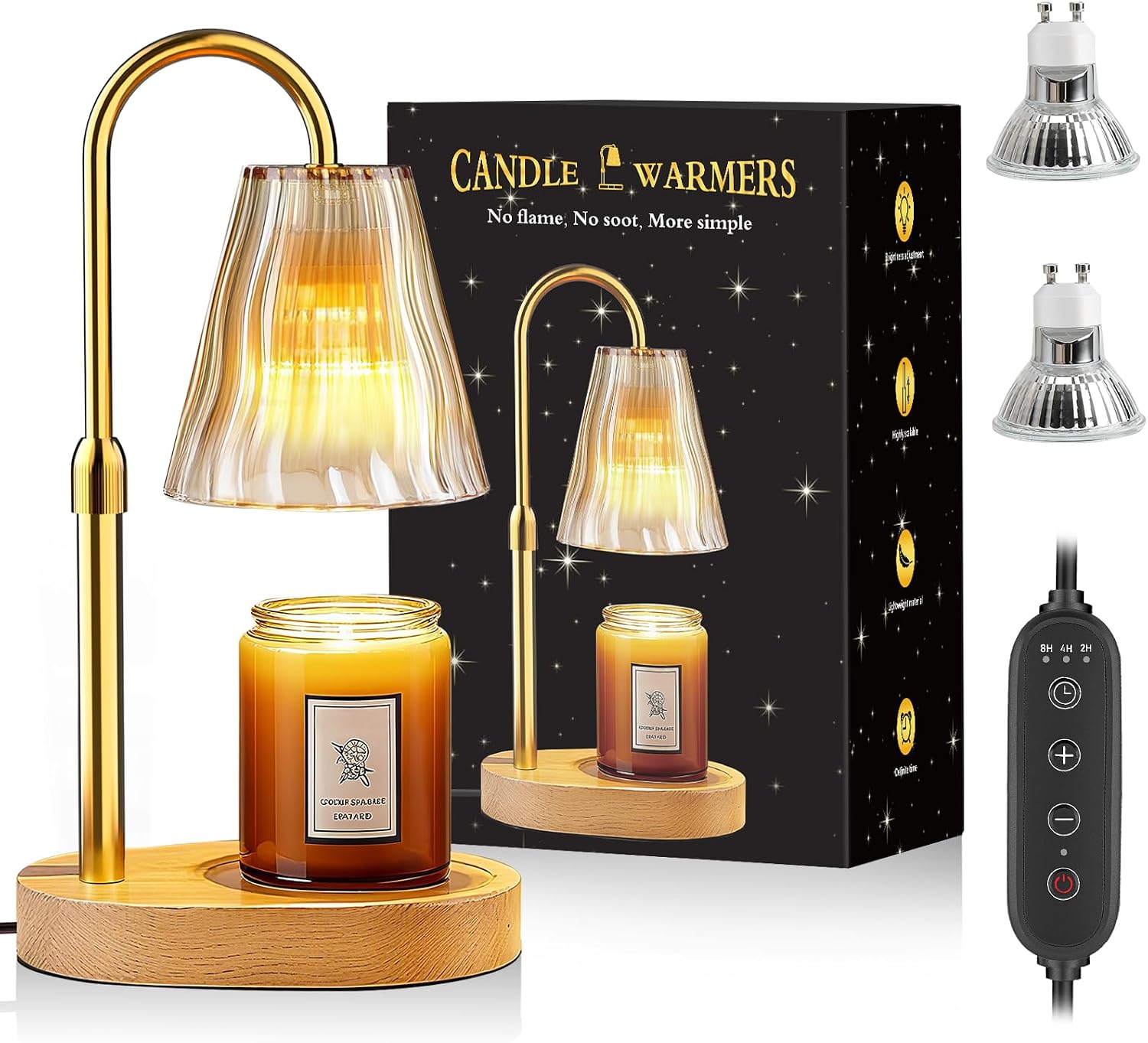 Candle Warmer Lamp with Timer Dimmer, Birthday Gifts for Women Mom Friend Sister, House Warming Gifts New Home Decor, Office Apartment Dorm Room Wax Melt Warmer for Jar Candles with 2 Bulbs