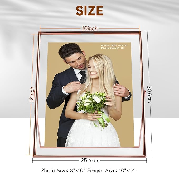 Rose Gold Floating Frame, 10"x12", Vertical, For Picture 9x11, 8.5x11, 8x10, Tabletop Shelf Photo Frame, Classy Gift For Festival, Wedding, Home or Office Décor