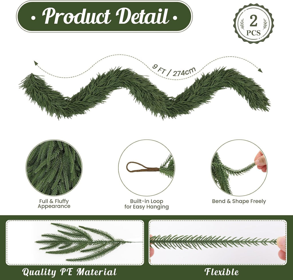 9ft christmas norfolk pine garland, real touch soft shown in use