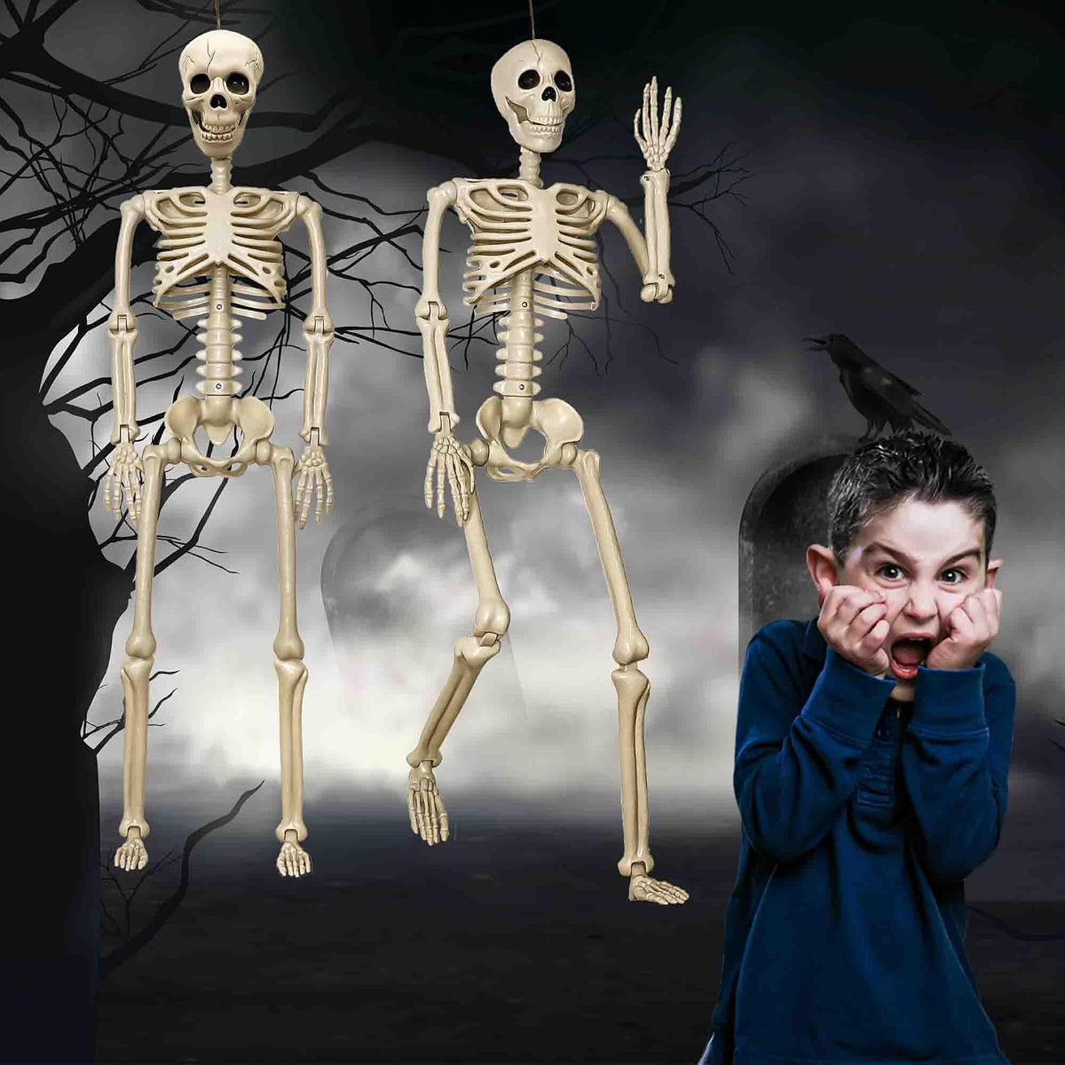 36"halloween skeleton - 3 ft life size human, close-up detail