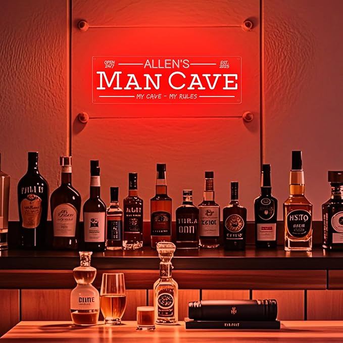 Custom Man Cave Neon Sign for Wall Decor, Personalized LED Neon Home Bar Name Signs, Dimmable Customizable Light Up Signs for Man Cave Lounge Basement Bar Tavern Bistro Business, Men Dad Gifts