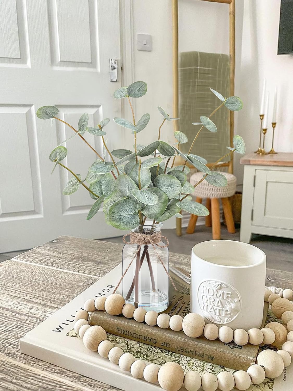 Bessol Artificial Eucalyptus Stems in Glass Vase with Faux Water, 13.5" Fake Plants for Home Decor, Coffee Table Centerpieces, Office, Bathroom & Farmhouse Weddings - Faux Greenery Plants Decorations