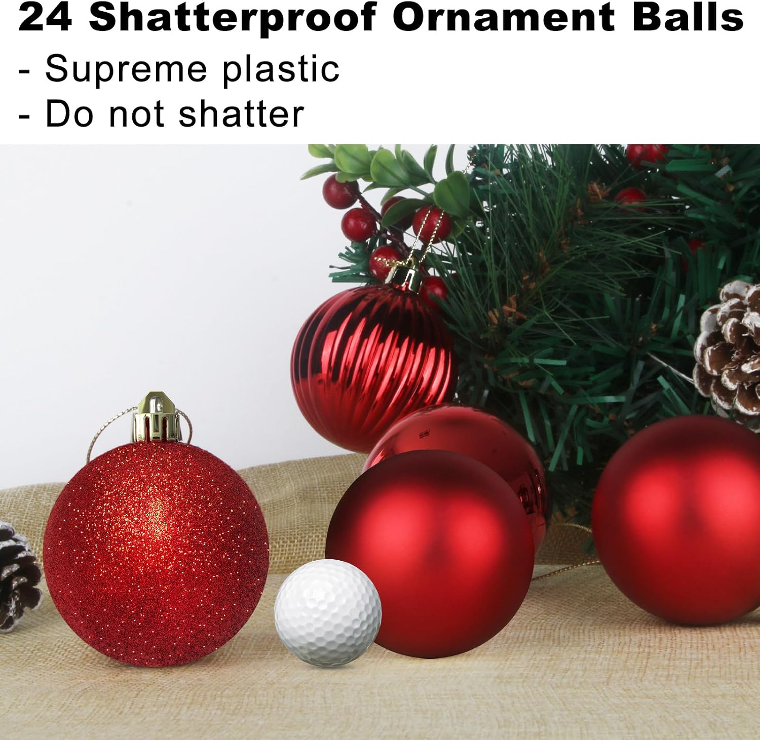 Rose Red 3.2" Large Christmas Balls - Christmas Tree Decoration Ornaments Shatterproof Hanging Balls for Birthday Halloween Holiday Wedding Decorations Set of 24pcs