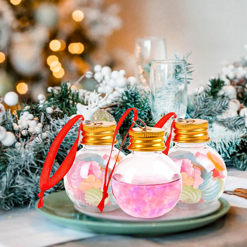 FOIMAS 24pcs Christmas Booze Balls,Christmas Fillable Booze Ball Tree Hanging Ornaments Clear Plastic Booze Pendant Ball for Chrismas Party Home Decoration