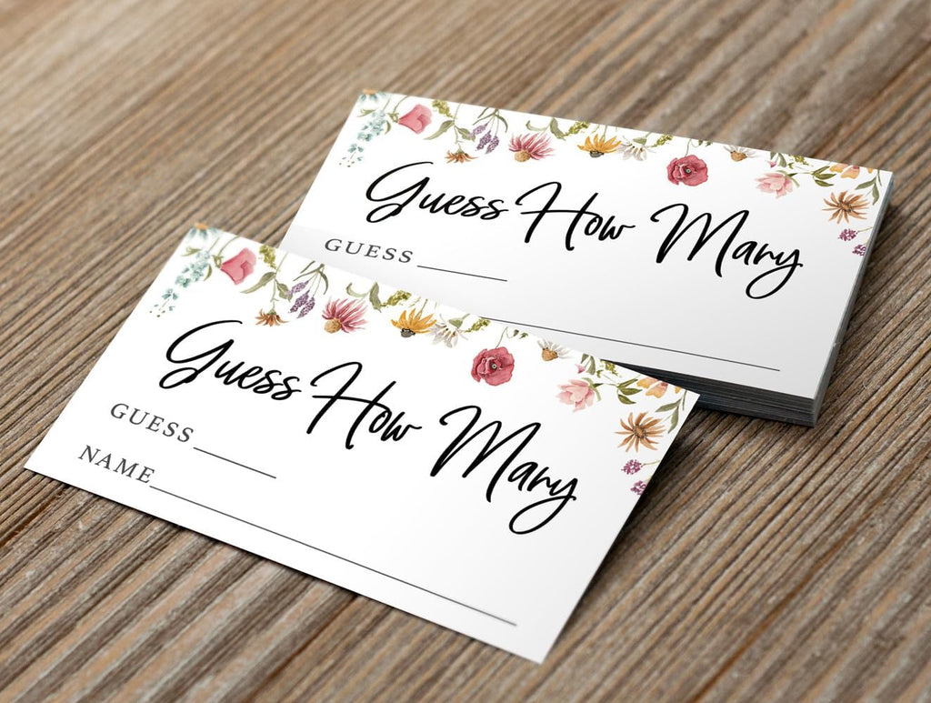 Guess How Many Shower Game, 50 Cards + Sign, Wildflower in Bloom | Baby Shower Games for Girl, Bridal Shower Activity, Candy Jar Kisses, Floral Garden Party Decor, Made in USA by Printed Party