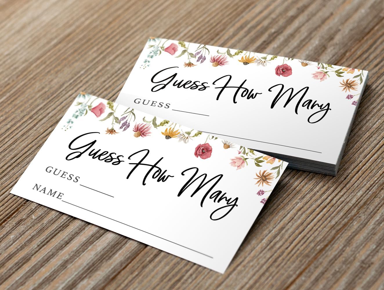 Guess How Many Shower Game, 50 Cards + Sign, Wildflower in Bloom | Baby Shower Games for Girl, Bridal Shower Activity, Candy Jar Kisses, Floral Garden Party Decor, Made in USA by Printed Party