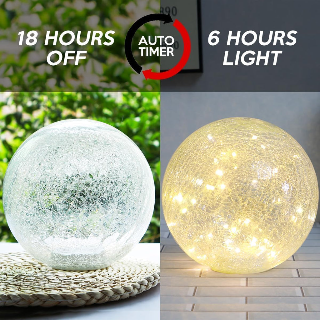 6 Inches Crackle Globe LED Lamp Battery Operated with Timer, Gold Mercury Crackled Glass Ball Light with Bottom Switch for Festival Christmas Decoration, Home Living Room Indoor