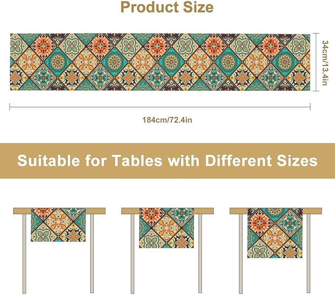 Boho Floral Table Runner,Vintage Bohemian Style Table Runner for Kitchen Dining Table Home Party Decoration 13x120 Inch