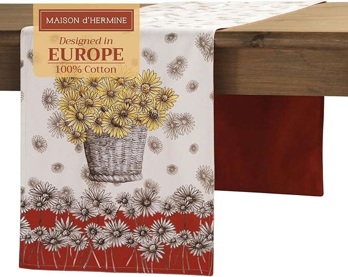 Maison d' Hermine Table Runner 100% Cotton Double Layer Table Runners 72 inches Long for Thanksgiving Christmas Decorations Home Kitchen Dining Party Wedding (Bagatelle, 14.5" x 72")