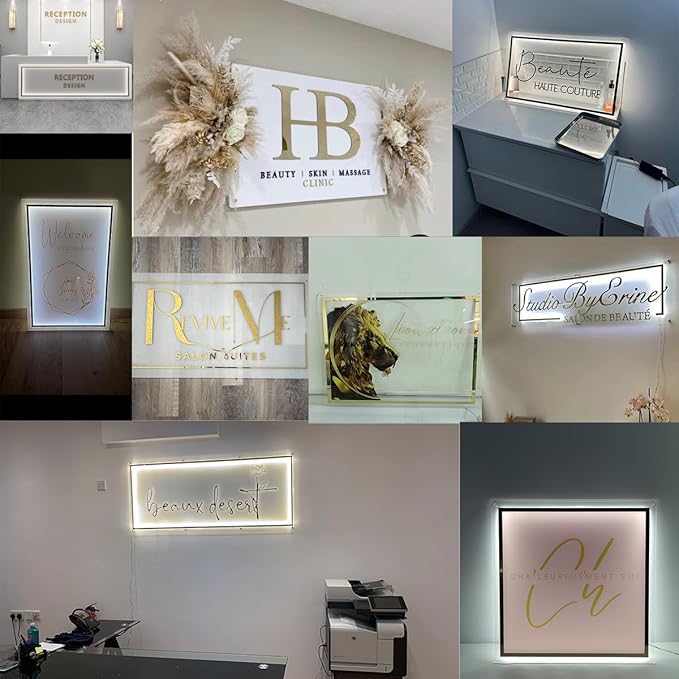 Custom LED Neon Sign for Business - Personalized Backlit Logo Sign, Floating Acrylic Metal Wall Decor for Salon, Office, Bar, Shop, Studio Illuminated Light Up Sign