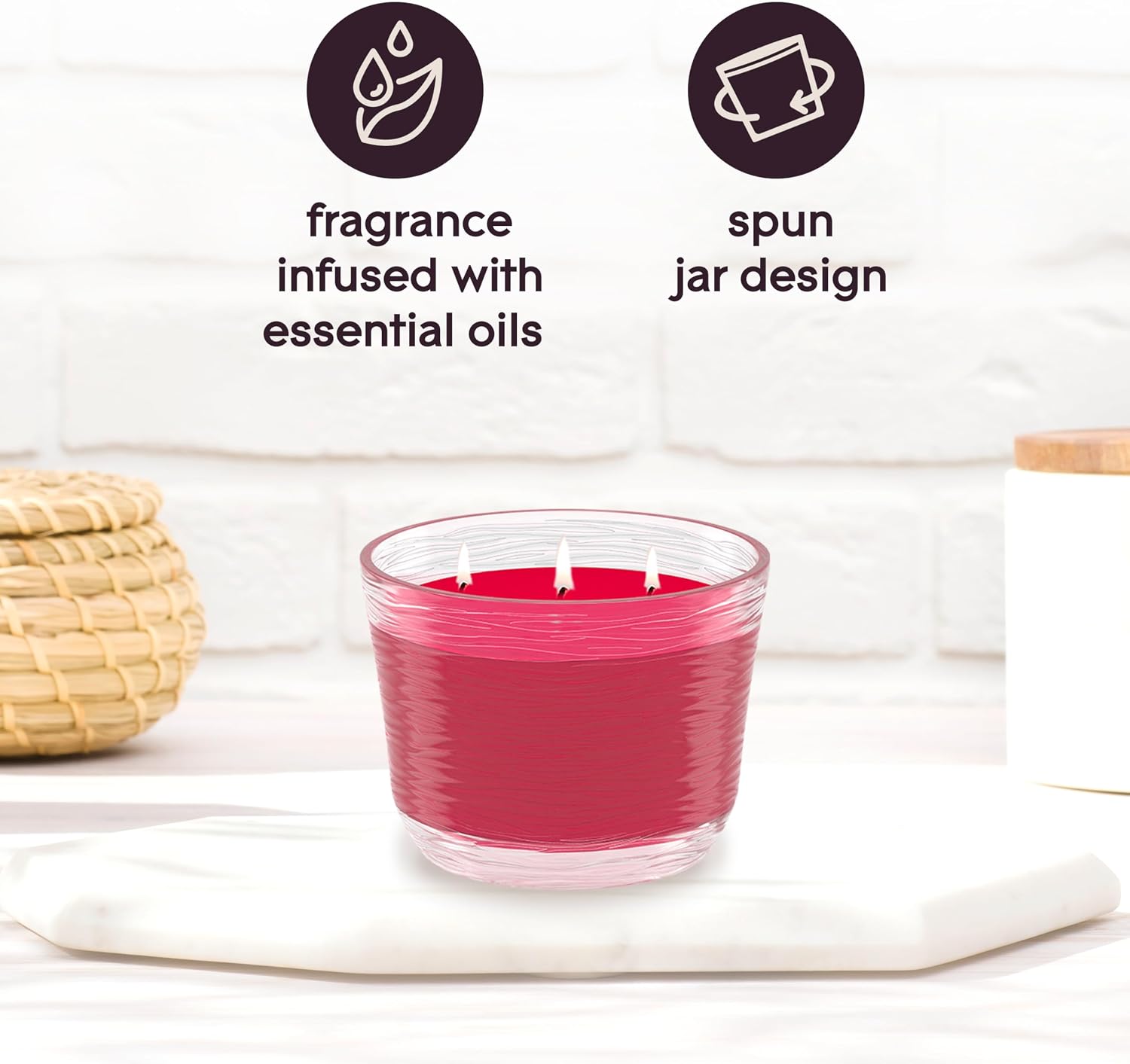 Glade 3-Wick Scented Candle Jar, Apple Cinnamon, Air Freshener Infused with Essential Oils, 6.8 Oz, 3 Count